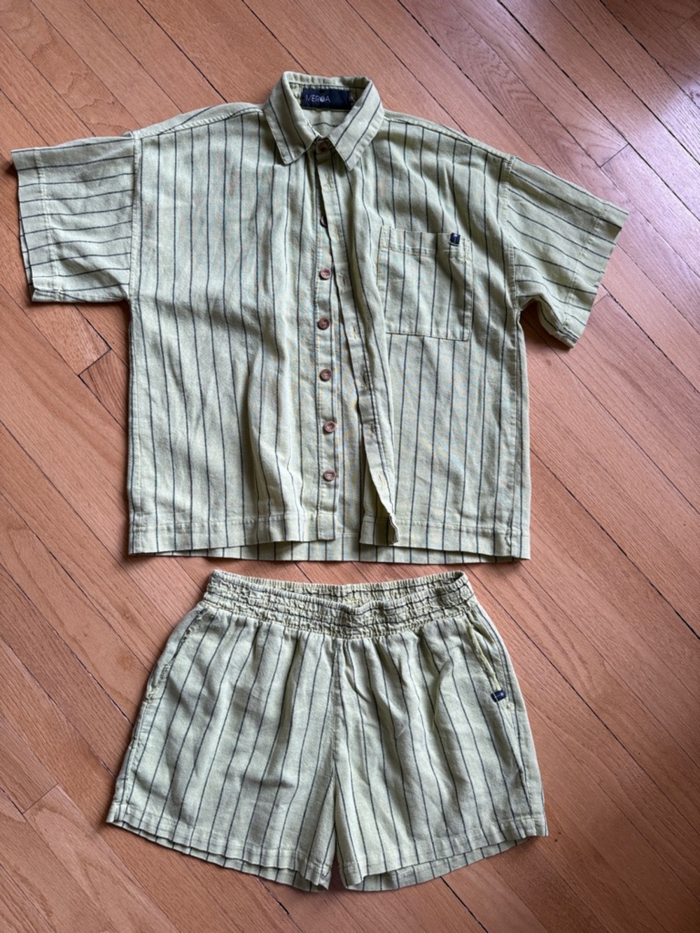 Venga Striped Linen-Blend Short Set in Light Olive